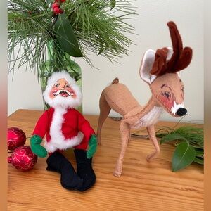 Vintage 1963/65 Annalee Mobilitee Dolls Santa Riding Hugging Reindeer